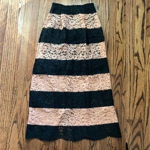 H&M Long pink and black lace skirt
